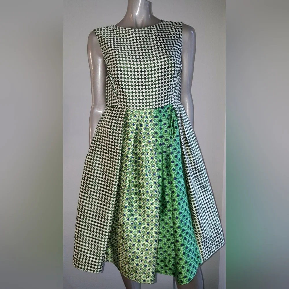 $2,900 OSCAR DE LA RENTA FLORAL DIAMOND GREEN SILK LINED RUNW DRESS US 14 XL